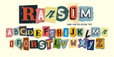 Fototapeta Panele - random collection of scrap letters, ransom note style. Vector font illustration.