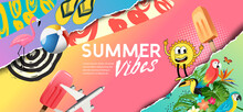Colourful And Bright Summer Collage Layout Background. Vector Illustration.