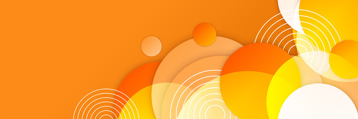 Sticker - Orange abstract banner background. Abstract modern orange yellow white banner background gradient color. Yellow and orange gradient with circle halftone pattern curve wave decoration.
