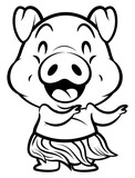 Fototapeta Pokój dzieciecy - Cartoon illustration of Funny Piglets wearing hawaiian costume like lei and hula, and doing hula hula dance, best for sticker, mascot, and coloring book for kids