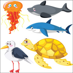 Wall Mural - Set of different sea animals