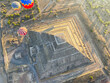 Closeup view of the ruins of Teotihuacan, Mexico - The Avenue of the Dead, the pyramid of the sun and the pyramid of the moon