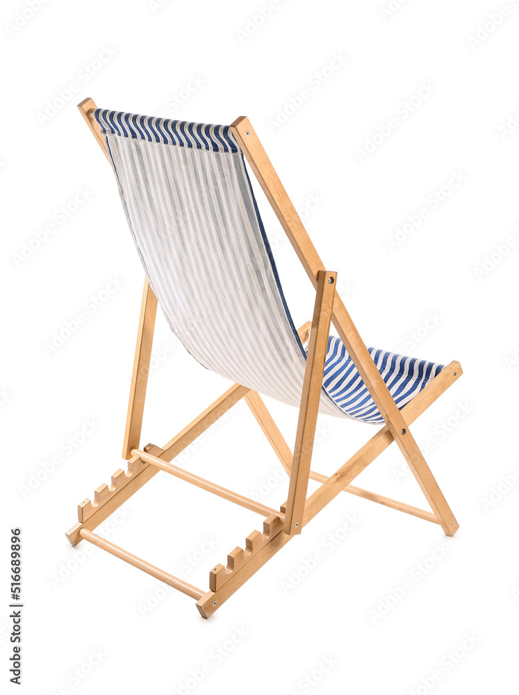 Wooden deck chair on white background