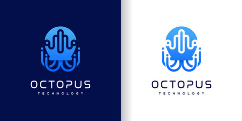 Octopus logo design with technology style Premium Vector