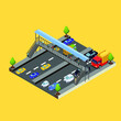 Crowded road with footbridge isometric 3d vector illustration concept for banner, website, illustration, landing page, flyer, etc.