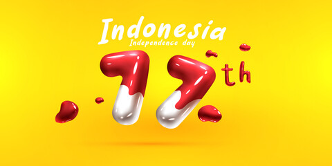 Wall Mural - 77 Years Independence Day of Indonesia 3d text effect