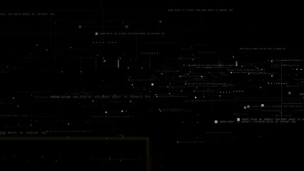 Futuristic abstract de-focus flowing data matrix, meta, metaverse, telemetry and encrypt numbers display with particles simulation in cyber space environment for head up display loop background