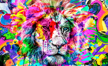 Lion Head With Colorful Creative Abstract Element On White Background