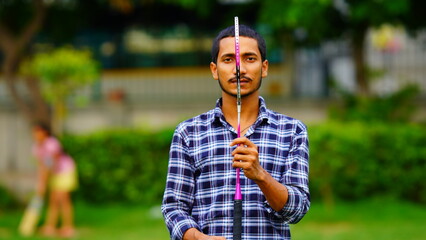 Wall Mural - indian man showing badminton image hd