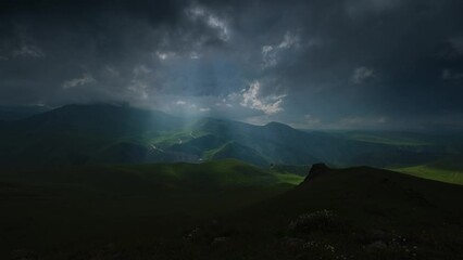 Wall Mural - Mountain landscape with sun rays