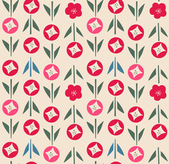 Japanese Pretty Geometric Flower Vector Seamless Pattern