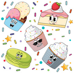 Canvas Print - Sweet dessert cartoon seamless pattern