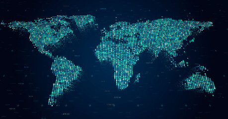 Wall Mural - global internet connection on digital earth map, modern world data connectivity technology concept, 