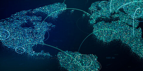 Wall Mural - global internet connection on digital earth map, modern world data connectivity technology concept, 