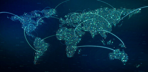 Wall Mural - global internet connection on digital earth map, modern world data connectivity technology concept, 