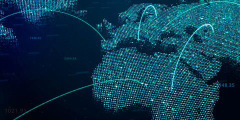 Wall Mural - global internet connection on digital earth map, modern world data connectivity technology concept, 