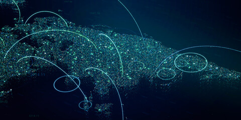 Wall Mural - global internet connection on digital earth map, modern world data connectivity technology concept, 