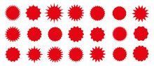 Set Of Vector Red Starburst, Sunburst Badges. Simple Flat Style Vintage Labels, Stickers.