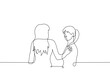 woman put her hand on her friend's shoulder - one line drawing vector. concept female solidarity, female friendship, comfort and psychological support