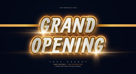 Wall Mural - grand opening text in white and gold style with texture and glowing effect