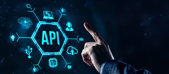 Internet, business, Technology and network concept. Application Programming Interface. Software development tool. Virtual button.
