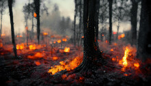 Waldbrand Mit Verkohlten Bäumen