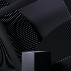 Wall Mural - Product presentation podium in black room geometric decoration elements 3d rendering