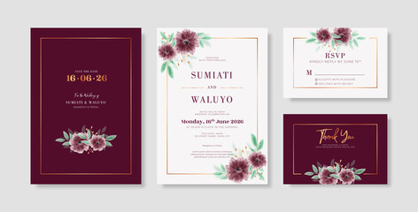 Wall Mural - Burgundy wedding invitation set template