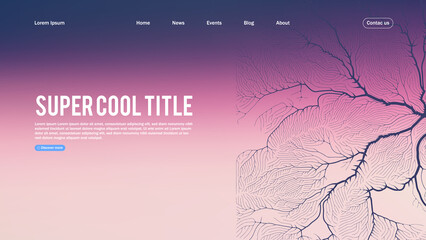 Landing page abstract design with branch pattern. Template for website or app with growing lines.