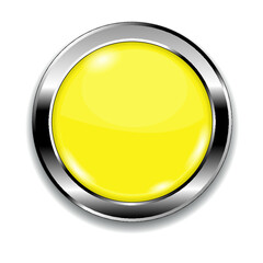 Wall Mural - Yellow round button isolated on a white background