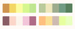 Matching color palette guide swatch catalog collection with RGB HEX color combinations. Suitable for Branding. 4 sets of teal pink green yellow mixed warm color palettes.