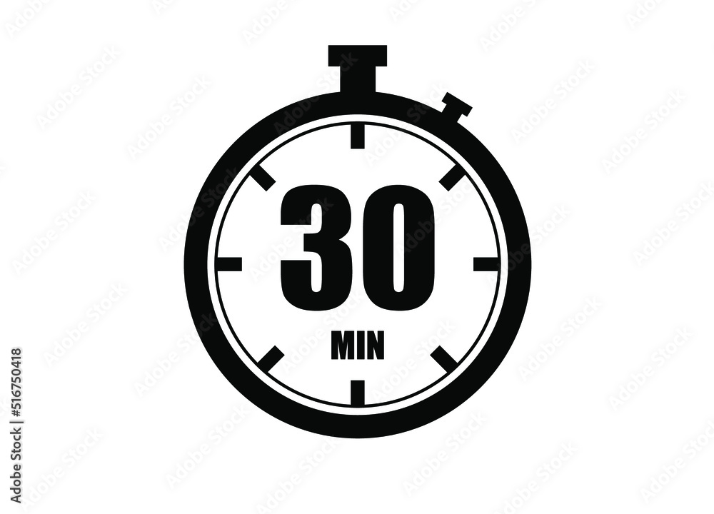 30 Minutes timers clock. Time measure. Chronometer vector icon black ...