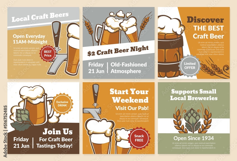 Local craft beer tasting promo at social media set Stock Vector | Adobe ...
