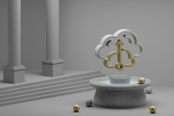 Aufkleber - Beautiful abstract illustrations Cloud Database Server symbol icon on a fountain and column background. 3d rendering illustration. Web Hosting.