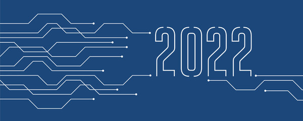 Canvas Print - blue technology banner 2022 circuit board electronics digital