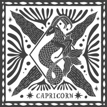 Capricorn Zodiac Sign. Horoscope. Illustration For Souvenirs And Social Networks