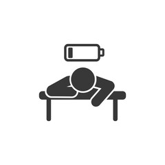 Tired person in the workplace, tiredness or burnout icon, low level energy in work battery