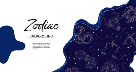 Astrological horoscope. Horizontal background with zodiac constellations.