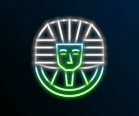 Sticker - Glowing neon line Egyptian pharaoh icon isolated on black background. Colorful outline concept. Vector