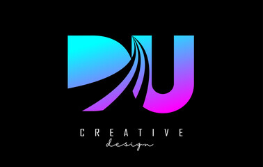 Creative colorful letters Du d u logo with leading lines and road concept design. Letters with geometric design.