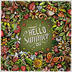 Wall Mural - Summer nature cartoon vector doodles frame