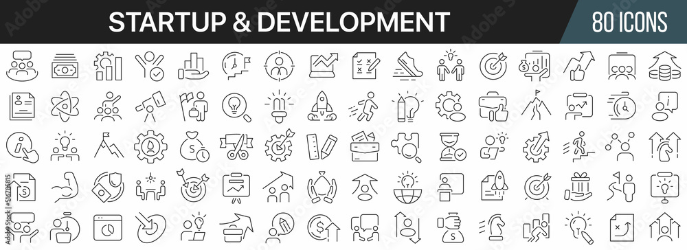 Startup and development line icons collection. Big UI icon set in a ...