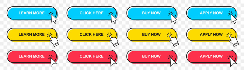 Wall Mural - set of web buttons with cursor icons. vector illustration