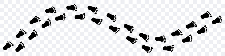 Wall Mural - Bigfoot footprints on the ground. Path from traces. Vector black footprints. Clipart isolated on white background.