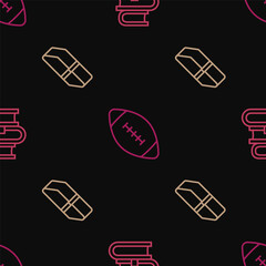 Poster - Set line Book, Eraser or rubber and American football ball on seamless pattern. Vector