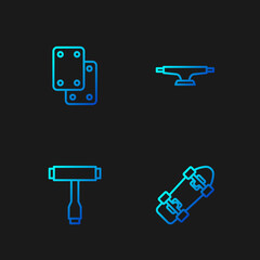 Poster - Set line Skateboard, T tool, Knee pads and wheel. Gradient color icons. Vector