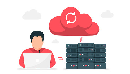 Aufkleber - Online Cloud computing. Data Center. Web hosting service. Database for documents and file. Cloud storage. Upload and download data, file management. Data transfering, backup. Vector illustration