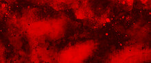 Red Watercolor Ombre Leaks And Splashes Texture On White Watercolor Paper Background With Scratches And Old Red Scratched Wall, Grungy Background Or Texture. Scary Red Wall For Background.	