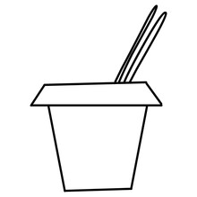 Wok, Food Box With Chopsticks Line Art 