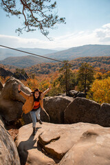 Poster - woman traveler enjoying autumn view